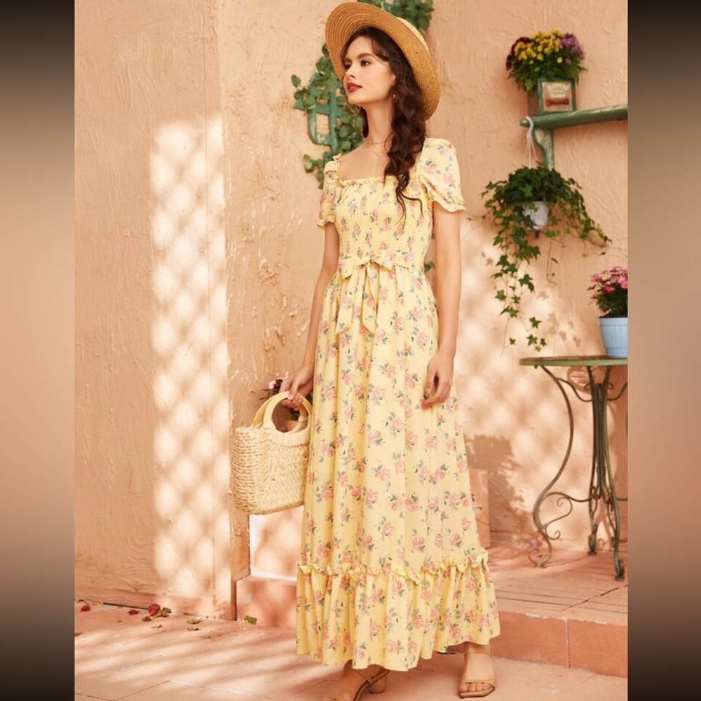 Long yellow floral dress